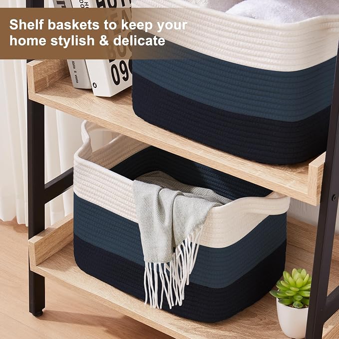OIASKET Storage Basket for Organizing, Woven Baskets for Storage, Rectangle Decorative Baskets for Shleves, Closet, Toys, Books, Nursery Organizer Bins - Pack of 3 (Gradient Blue, 13"x9.85"x8.7")
