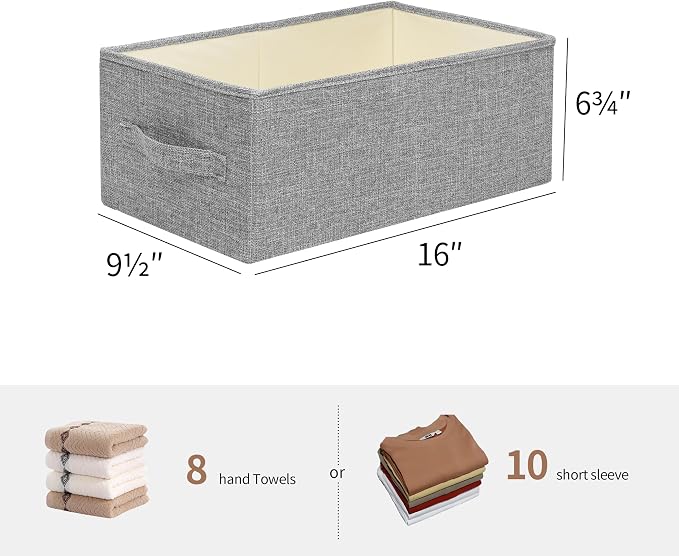 Linen Folding Storage Bins, 3 Pack Large Storage Baskets, Washable, Clothing Storage Bins with Handle, Closet Organizer for Storage Sweater,Sheets(dark grey, 16" x9½x6¾)