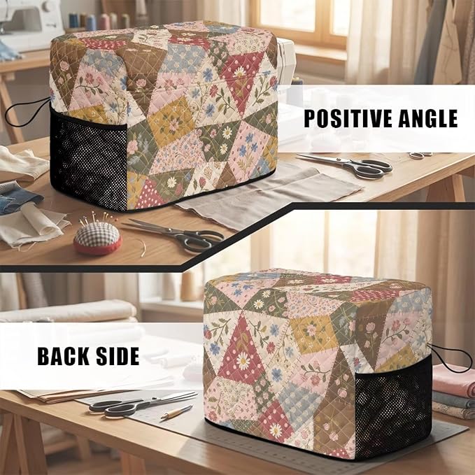Sewing Machine Cover Polyester Febric Triangle Cottage Floral | Dust Pet Hair Protection,Quilting Design,Fits Standard Singer,Brother Janome Machines,Protecting Decorating Your Sewing Space