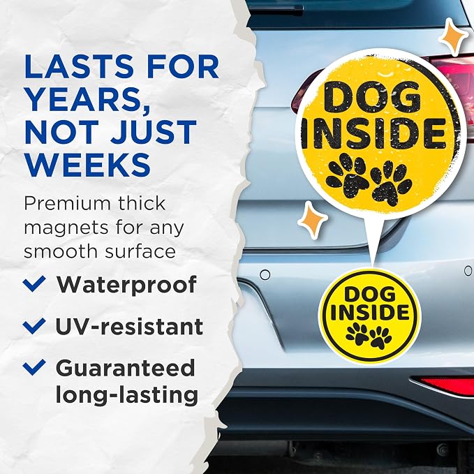 (2 Pack) Dog Inside Magnets - Fur Baby On Board - Dog in Car - 5" On Longest Side - Premium Magnet - for Cars, Refrigerators, Toolboxes, Lockers - Made in USA - MAG1120