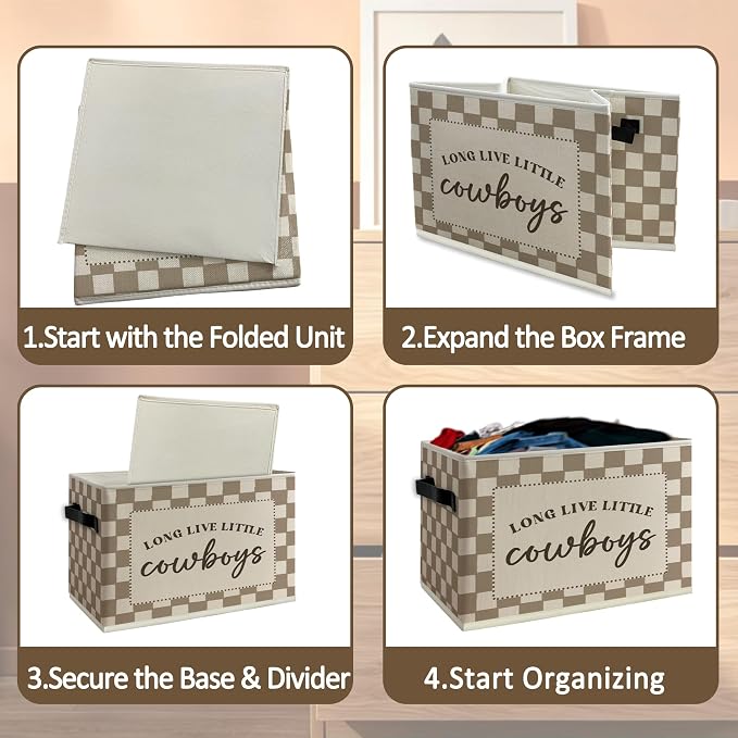 Western Cowboy Nursery Cube Storage Bins with Handles, Long Live Little Cowboys Boys Collapsible Fabric Storage Basket Boxes Books Clothes Organizer for Kids Boy Nursery Bedroom Bathroom