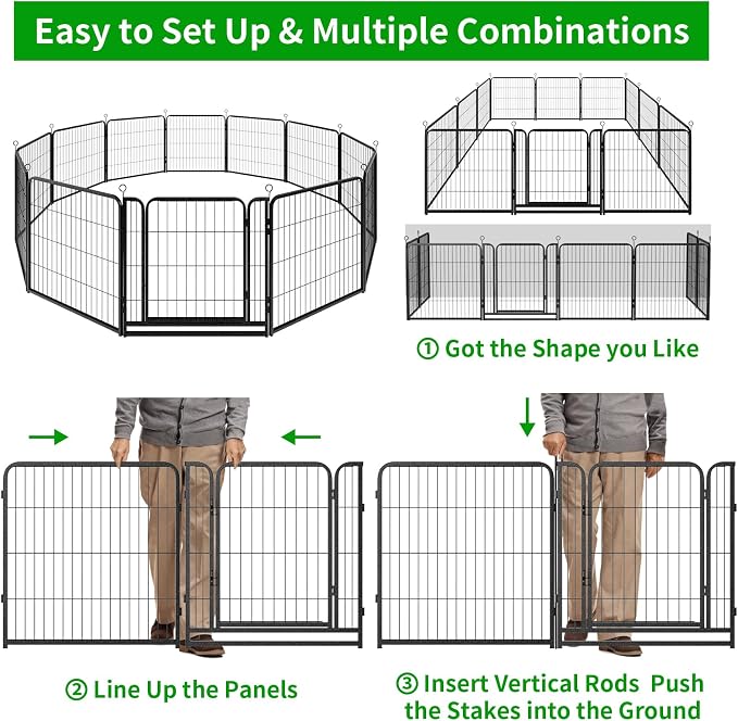 Kfvigoho Dog Playpen Outdoor Extra Wide 16 Panels Heavy Duty Dog Fence 32" | Anti-Rust Coating-Strengthened Dog Fence with Doors Portable for RV Camping Yard, Total 42FT, 140 Sq.ft, Snowy Black