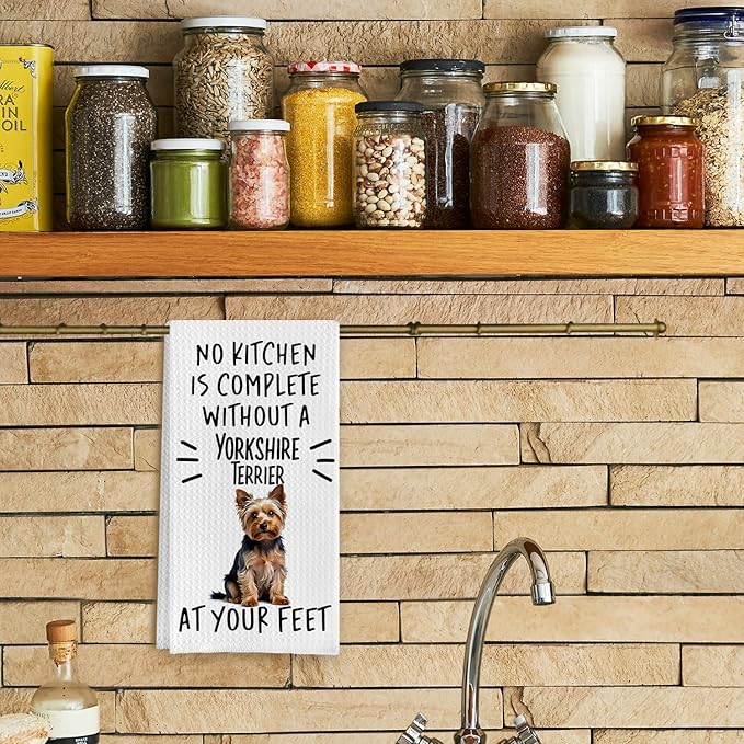 Yorkshire Terrier Kitchen Towel, 16x24 Inch, Cotton Waffle Weave, Absorbent & Fast Drying
