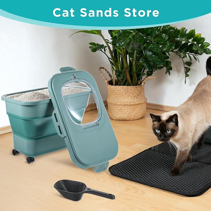 Cat Litter Storage Bin Container with Airtight Lids, Portable Cat Litter Storage Container with Wheels, Kitchen Cereal Rice Leakproof Sealable