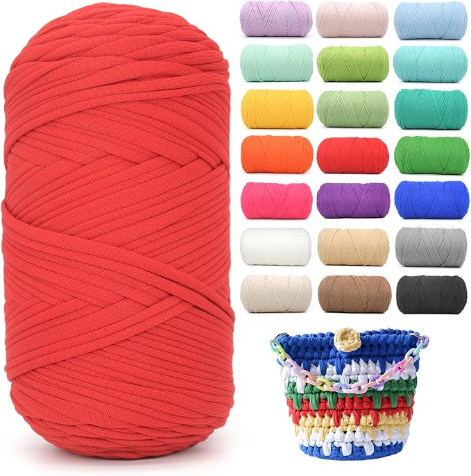 400g Tshirt Yarn for Crochet,Red T Shirt Soft Elastic Fabric Chunky Thick T-Shirt Crochet Yarn for Crocheting Knitting Beginner Hand Knitting for Bag/DIY Craft/Home Decor-Red