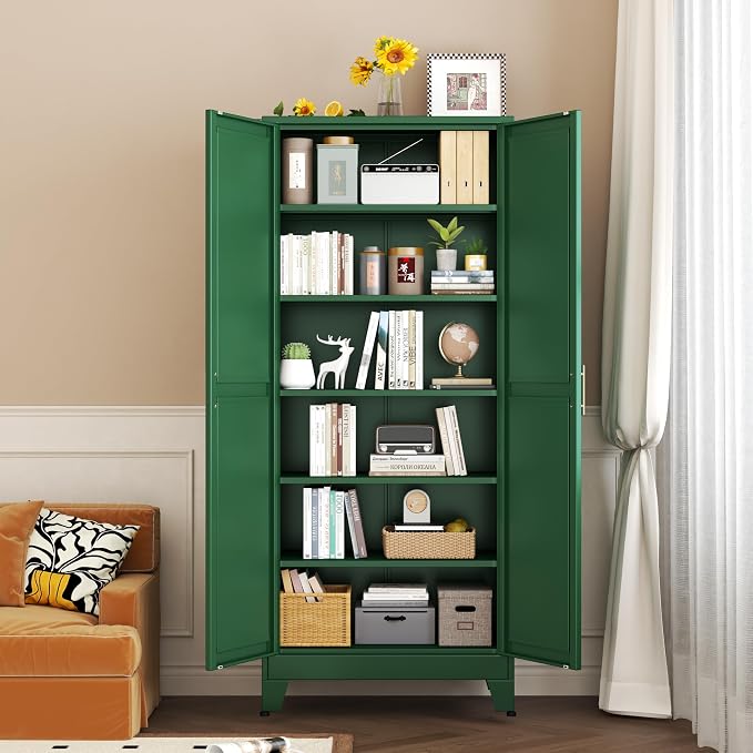 pozdeg 75" Green Heavy Duty Metal Garage Storage Cabinet