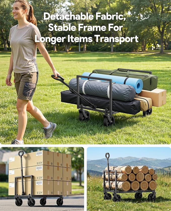 Collapsible Wagon Cart with Wheels, 220LBS for Grocery Shopping Camping | 110L Capacity Wagons Carts Foldable,220LBS Heavy Duty Wagon Carts, Lightweight Portable Utility Cart,All-Terrain Wheels