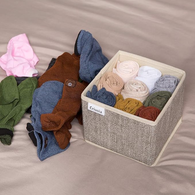 Underwear Drawer Organizer, 6 Set Foldable Underwear Drawer Organizer and Closet Dividers,Storage Box for Clothes, Socks, Underwear (6 Bins, Beige)