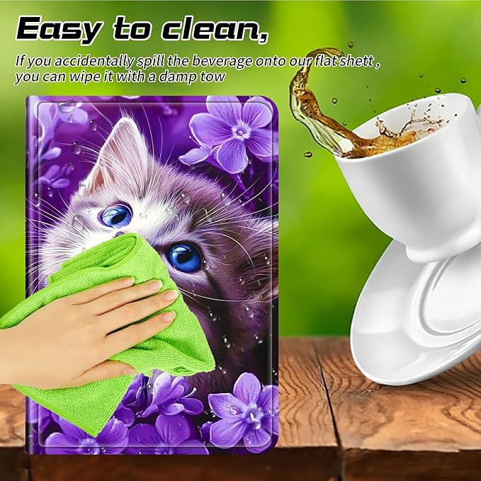 Universal Case for T-Mobile Revvl Tab 2 10.1" Model:9185W 2025/Revvl Tab 5G 10.36" 2023, 360 Degree Rotating Kickstand Protective Stand Leather Shell Cover for 9"-10.5", Purple Cat Flower