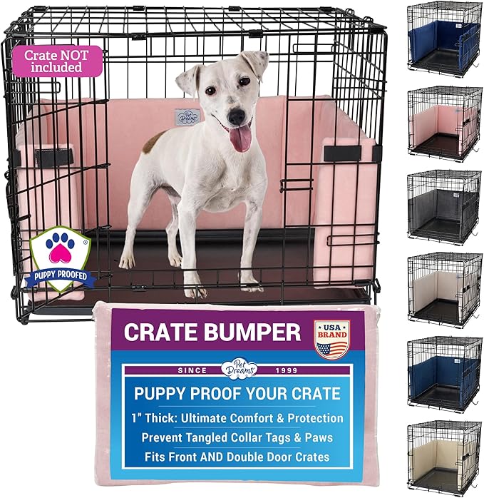 Pet Dreams Dog Crate Bumper - Patented Comfy Liner & Dog Tail Protector for Inside Crate, Fits iCrate Cages 18, 24, 30, 36, 42, 48 Inches (Pink, X-Small, 18")