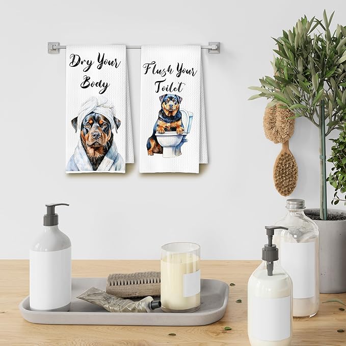 Funny Rottweiler Hand Towels for Bathroom Washroom, Dog Bathroom Decor, Rottweiler Gifts for Women Men, Humorous Dog Hand Towels, 16x24 Inch Set of 4