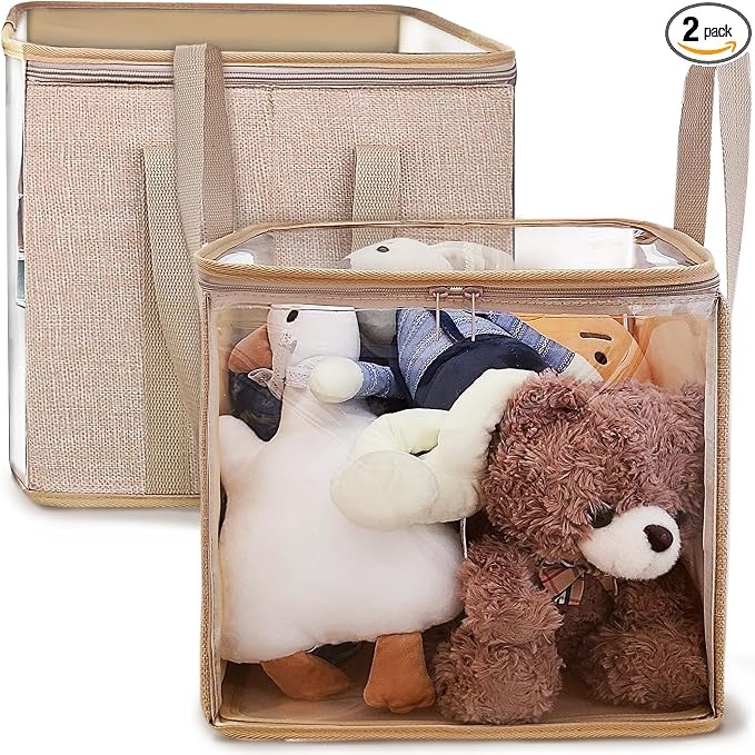 holay 2 Pack Clear Storage Cubes with Lids, 12 Inch Toy Organizer Bins | Transparent lid & sides; reinforced carry handles; folds flat; holds toys, clothes, books; fits cube shelves
