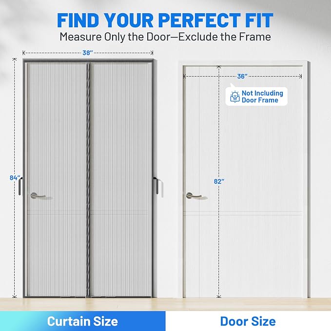 Heavy Duty Magnetic Screen Door Mesh, Door Net Screen with 50 Magnets | Pet & Kid Friendly, Auto-Sealing PET Fine Mesh Doors Screen Keep Bugs Out Fits Front Doors Size 36"x82" - Screen Size 38"x84"