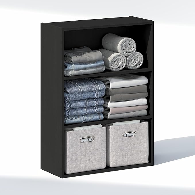 Furinno Reed Closet Organizers and Storage, 3-Tier Closet Organizer, Open Shelf Closet Storage, for Wardrobe, Bedroom, Living Room, Americano