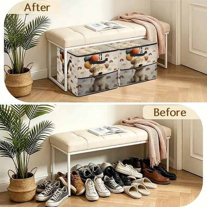 TropicalLife Rainbow Balloon Dog Shoe Organizer for Closet | Foldable Shoe Storage Box Bin 16-32 Pair Shoe Storage for Sneakers, Boots & Heels with Adjustable Dividers, Clear Cover