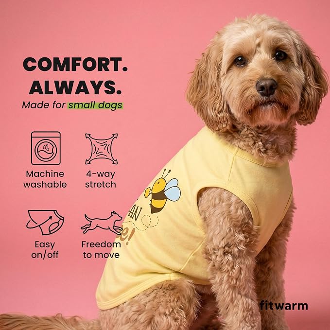 Fitwarm Bee the Best You Can Dog Shirt, Summer Clothes for Small Dogs Boy Girl, Funny Pet Outfit, Yellow, Brown, Blue, XS