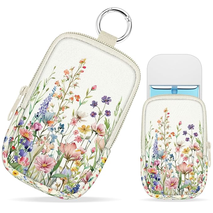 Hand Sanitizer Holder, Wild Flowers Spray Case Zippered Pouch | Keychain, Travel Size, Cute Fashion Accessory with Snap Hook, for Glow Mist and Power Mist 1FL OZ, Mini Small Pocket Clip on