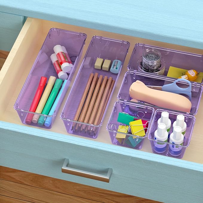 12 Pack Clear Drawer Organizer Set, Drawer Storage Trays, Storage Bins | Acrylic Drawer Storage Trays, Storage Bins for Makeup, Cosmetics, Jewelries, Utensils, Gadgets, Office