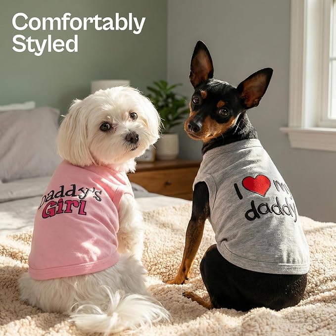 Parisian Pet 2 Pack Dog Shirts – 100% Cotton Shirts for Large Dogs – Sleeveless I Love My Daddy & Daddy’s Girl Dog Clothes – Breathable Summer Pet Apparel - Stretchy and Stylish T Shirts for Dogs