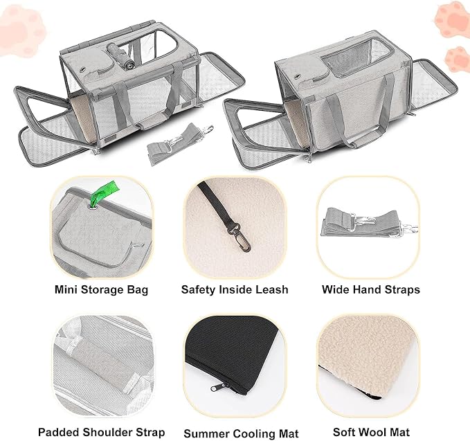 GAPZER Pet Carrier for Large Cat Soft-Sided Animal Traveling Bag up to 20lb | Privacy Protection Big Kitten Car Travel Cloth Carry Bag up to 20 lbs, Small Animal Portable Mesh Kennel Cage for Vet Visits
