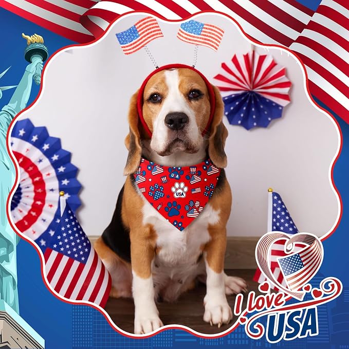 50 Pcs 4th of July Dog Bandanas Bulk Patriotic Paw Prints Pattern | Triangle Kerchief Bibs Scarf Set for Pets Patriotic Party Costume Photo Props Accessories, 25 Styles, 25.6 x 17.7 x 17.7 Inch