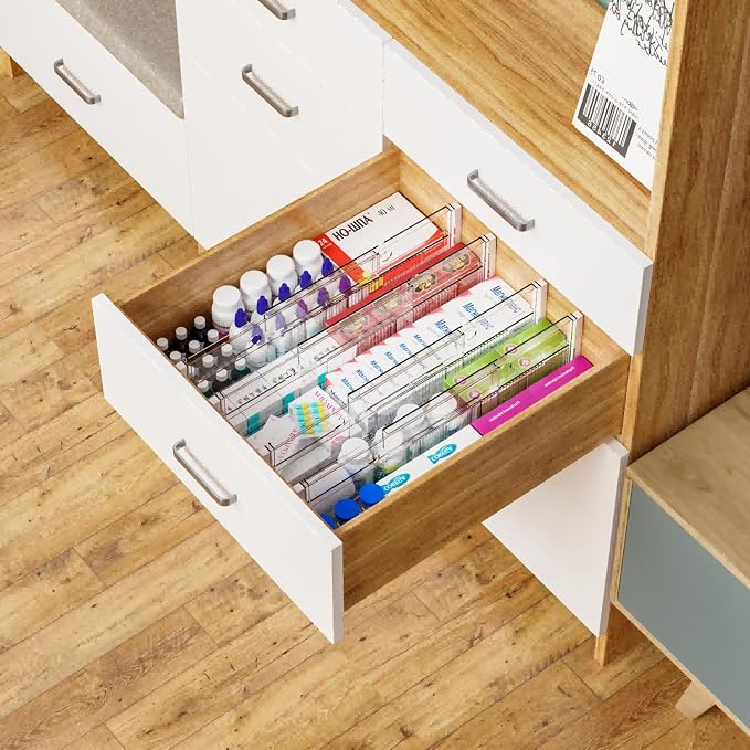 5 Pack 6 Inch Tall Acrylic Drawer Divider for Clothes-Expandable from 12.3-18''-Adjustable Dresser Deep Drawer Dividers for Baby Clothing,Underwear,Clear in Drawer Separators for Kitchen,Office