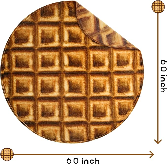 Bnuitland Waffle Funny Blanket, 300 GSM Double Sided Giant Funny Novelty Realistic Food Blanket with Pouch for Adults and Kids, Super Soft Flannel Throw