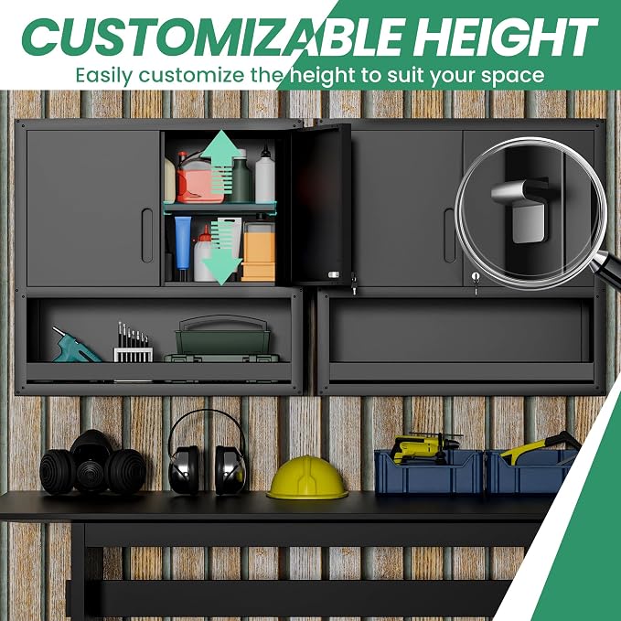 Garage Wall Cabinet,29.5" W Wall Mounted Garage Cabinets with Adjustable Shelf,Heavy Duty Lockable Metal Cabinet,Secure Hanging Tool Cabinet for Basement,Laundry Room,Workshop,Black