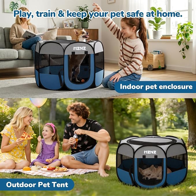 Dog Cat Small Animal Puppy Playpen Crate, Small, Grey Blue | Portable Pop Up Pet Cage Enclosure Tent Kennel Indoor Outdoor with Carrying Case, No Assembly, Camping Use