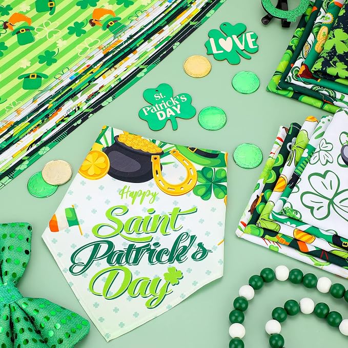 Sanwuta 30 Pieces St. Patrick's Day Dog Bandanas St. Patrick's Day Dog Bibs Holiday Pet Costume Outfit Triangle Scarf Kerchief for Small to Medium Pet
