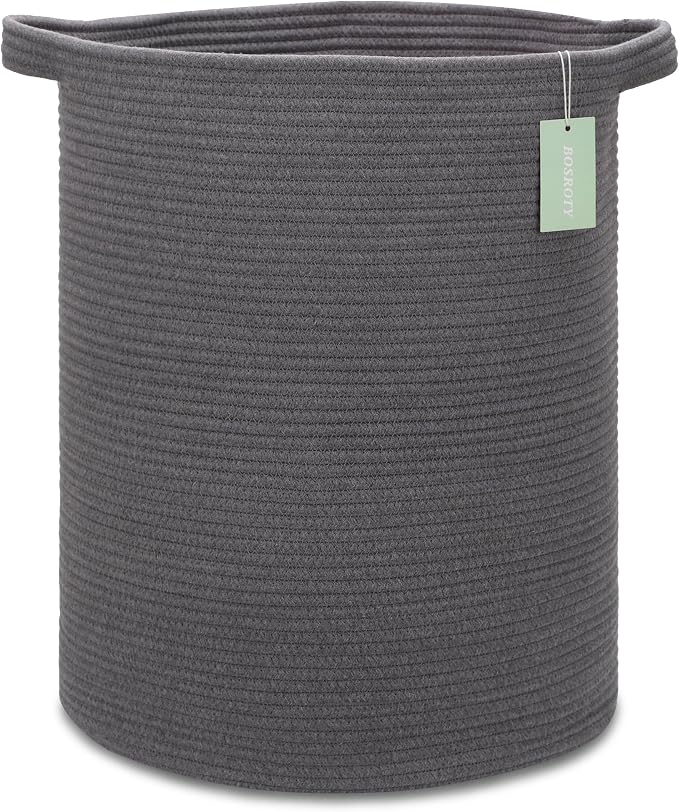 Cotton Rope Blanket Basket, 72L Tall Laundry Hamper, Dark Gray