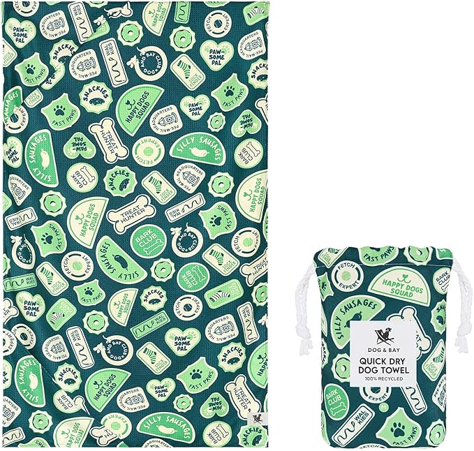 Dock & Bay Pet Towel - Super Absorbent & Quick Drying Dog Towels with Bag - 100% Recycled - Dog & Bay Club, Medium (90x50cm, 35x19)