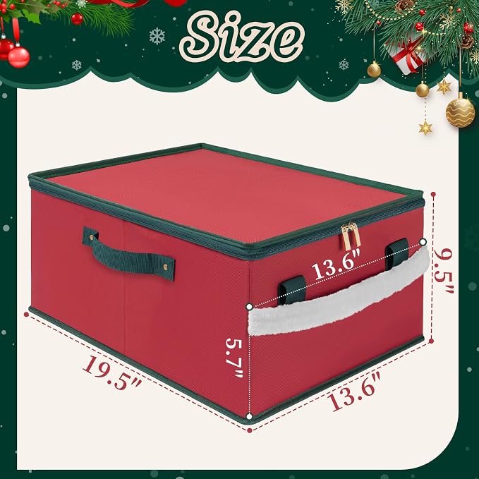 Christmas Ornament Storage Box with Adjustable Dividers Zippered Top Stores up to 72 Holiday Ornaments (3 Inch) Xmas Ball Decorations Organizer Storage Container Bin