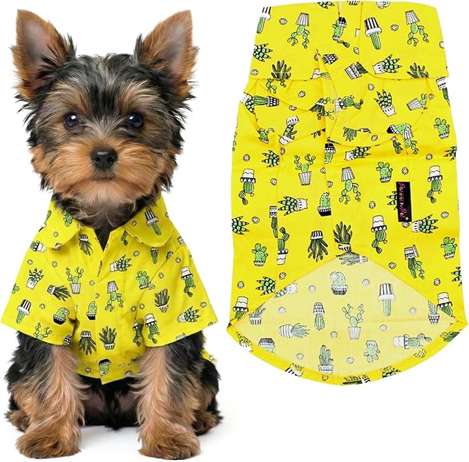 Parisian Pet Cactus Dog Shirt - Cotton Clothes for Small Dogs - Stylish Tropical Yellow Dog Outfit - Lightweight and Soft Puppy Clothes - Trendy Tshirts for Dogs - Comfortable Summer Camp Pet Apparel