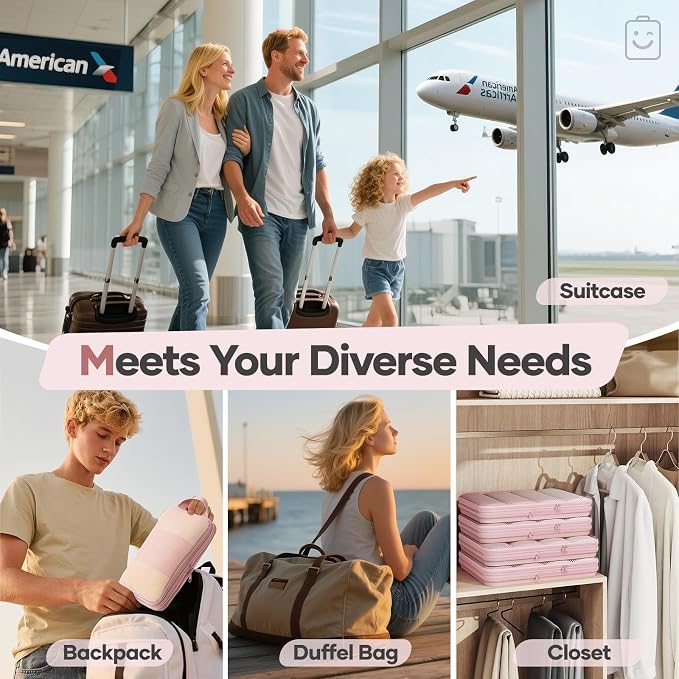 Veken 11 Set Compression Packing Cubes Garment Bags for Travel Essentials,Compressible Expandable Luggage Organizer Bags for Clothing,Space Saver Bags with Over 1000 pcs of Mesh Holes(Pink)