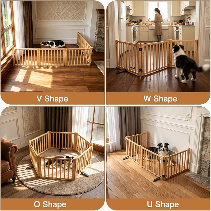YOCAN Non-Painted Wooden Freestanding Dog Gates - 4 Panel H:16.9" | Pet Gate for The House,Doorways, Stairs,Wood Dog Fences Indoor Pet Gate,Step Over Fence