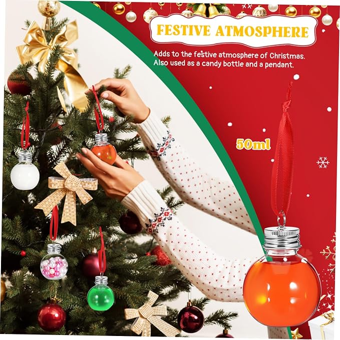 Healeved Candy Spill Bottle 50ml 10pcs Pendant Proof Lid Christmas Pet | Party Decoration Pendant, Festive Holiday Style, Silver Finish, for Beverage Storage and Candy Packaging