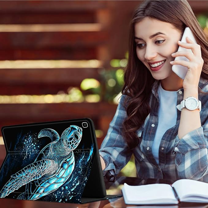 for Samsung Galaxy Tab A 8.0" 2019 SM-T290/T295 Case | Slim Leather Smart Cover with Multi-Angle Anti-Slip Stand [Auto Wake/Sleep] Shell for Women Men, Blue Black Turtle