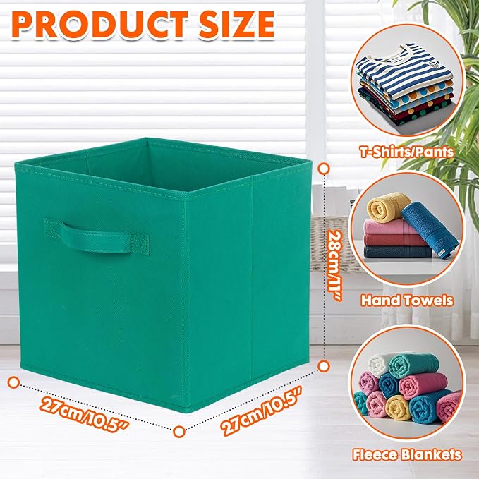 PowerKing Collapsible Storage Cubes, Farbic Storage Bins, Forest, 2 Pack | Sturdy, Lightweight, Easy Pull Handle, Closet & Shelf Organizer, Clothes and Toys Storage, 10.5'' x 11'' x 10.5''