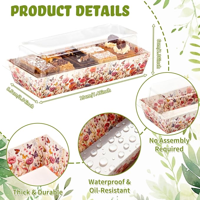 Bokon 50 Pcs Spring Wildflowers Charcuterie Boxes with Clear Lids, Wild Flower Cookie Boxes with Window, Floral Disposable Food Containers Candy Treat Gift Tins for Sandwich, Cookie, Sushi, Cake Slice