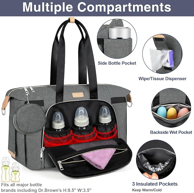 Diaper Bag Tote for Baby 7PCS, Large Mommy Bag with Portable Changing Pad | Multifunctional Hospital Bags for Labor and Delivery with Pacifier Case and Organizer Pouches,Travel Baby Bag for Boy Girl
