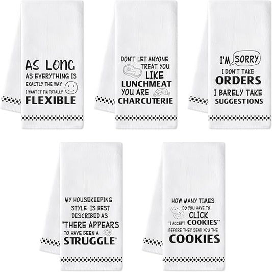 R HORSE Funny Saying Kitchen Dish Towels - 5Pcs Adult Sarcasm Cleaning Dishcloth Humor Sarcasm Word Absorbent Bar Quick Dry Hand Towel Tea Towels Birthday for Women Men Housewarming Decor