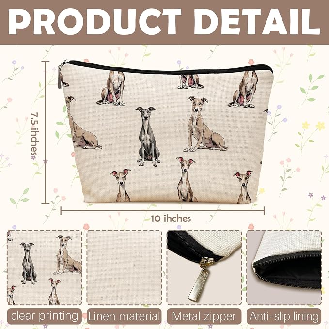 Greyhound Dog Makeup Bag, Greyhound Lovers Gifts Cosmetic Bag for Women, Dog Mom Lovers Owner Gifts for Women Christmas, Pet Lover Gift Zipper Travel Makeup Pouch for Purse