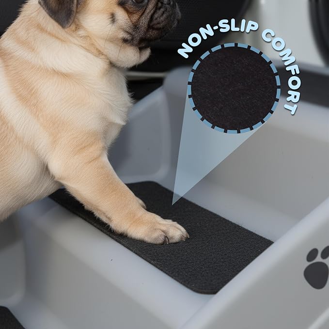 PETMAKER Lightweight Durable Plastic Dog Stairs, Gray, 23.25” x 15” x 19” | Foldable Pet Stairs with 4-Step Design for Bed, Couch, Car, Pet Steps with Non-Slip Carpeted Pads for Small Dogs and Cats