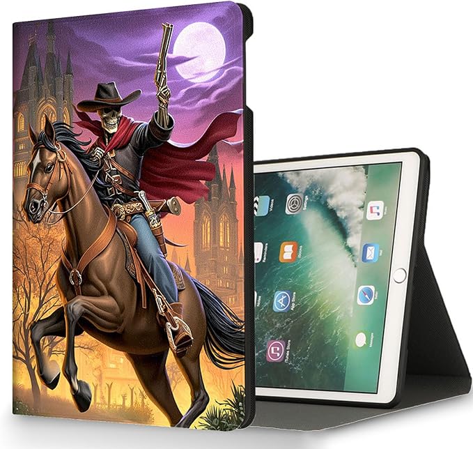 for Microsoft Surface Pro X/Pro X Plus-13 2019/2020/2021/2024 Tablet Case,Auto Wake/Sleep,Adjustable Stand Protective Cover - Skeleton Cowboy Horse