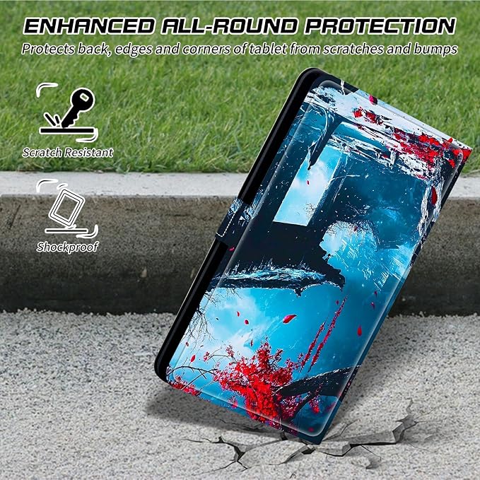 Universal Tablet Case for T-Mobile Revvl Tab 2 10.1" 2025/Revvl Tab 5G 10.36" 2023, 360 Degree Rotating Kickstand Protective Stand PU Leather Shell Cover for 9"-10.5", Red Leaf Castle
