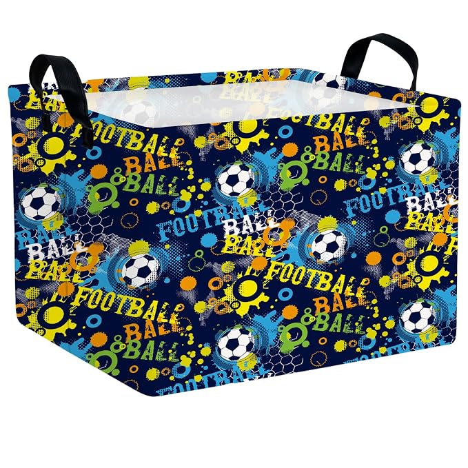 Kid Rectangular Soccer Basket Baby Collapsible Storage Bin Room Decor Nursery Gift Basket (Graffiti Soccer)