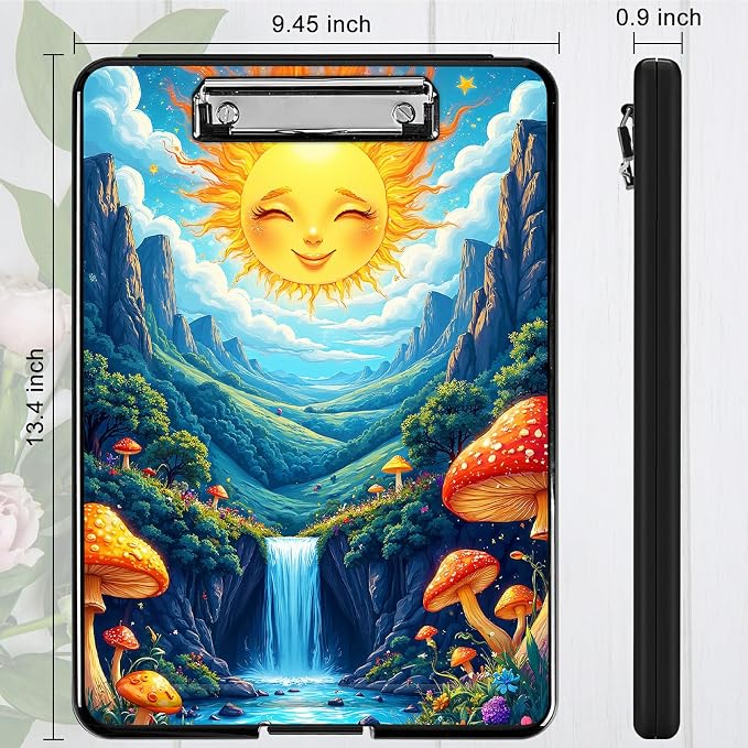 Heavy Duty Storage Clipboard, Slim Nursing Clipboard with Internal Pen Case, Portable File Organizer Case for A4 Letter Size Paper Office Medical Professionals, Stream Sun Mushroom