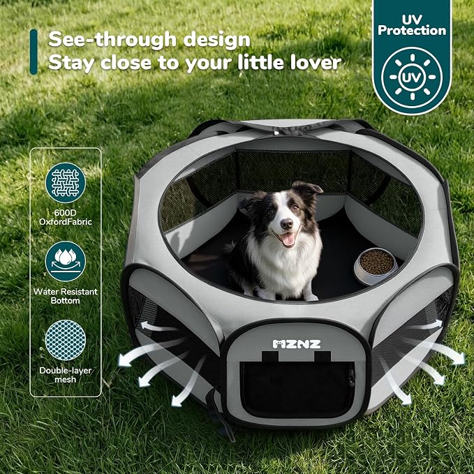 Dog Cat Small Animal Puppy Playpen Crate, Large, Whole Grey | Portable Pop Up Pet Cage Enclosure Tent Kennel Indoor Outdoor with Carrying Case, No Assembly, Camping Use