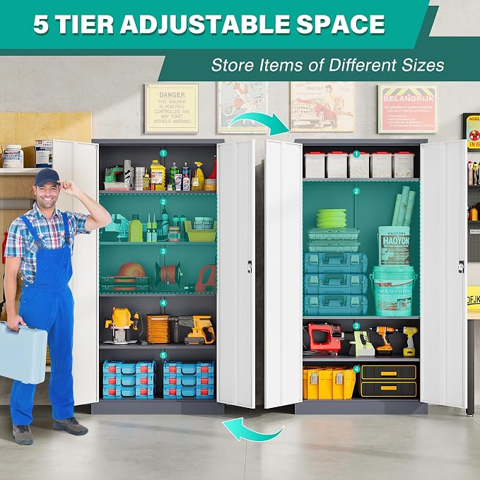 Storage Cabinet with Doors and Shelves,71" Metal Storage Cabinet with Lock Door Adjustable Shelf, Steel Lockers for Office, Home,School,Kitchen,Garage Tool Utility Cabinet